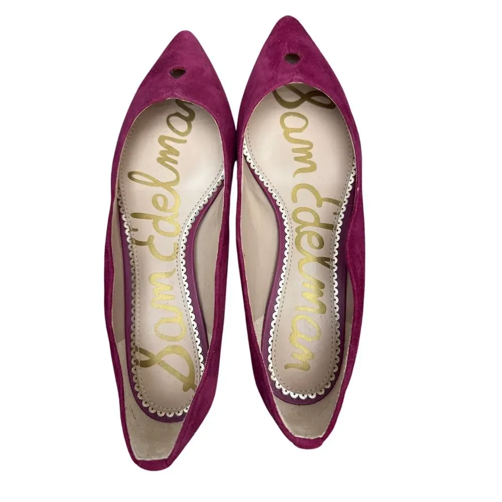 Sam Edelman Magenta Suede pointed toe scalloped top Ballet Flat Women 6